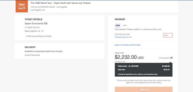StubHub Buyer Fees