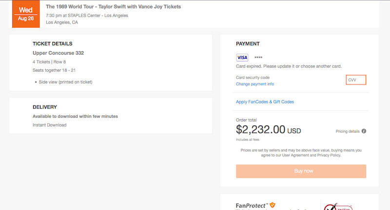 StubHub Checkout Fees