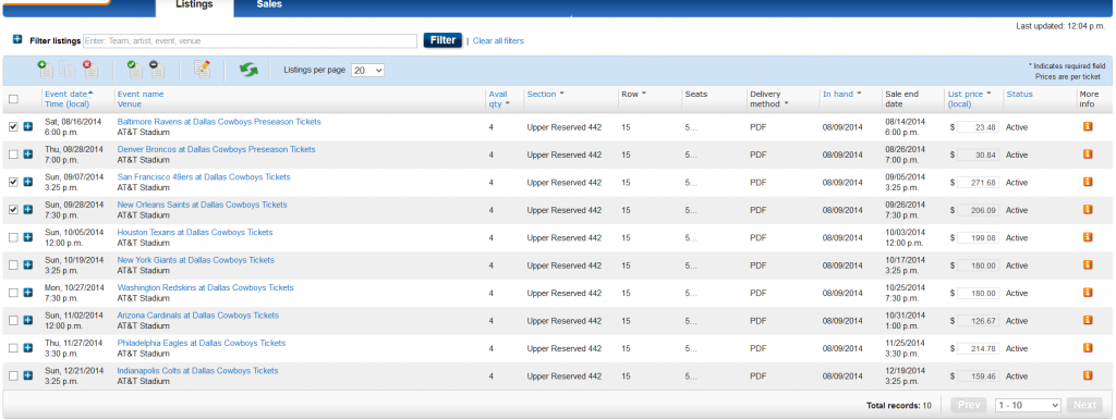 StubHub Pro dashboard
