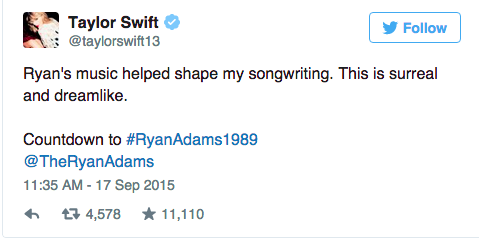 Taylor Swift Ryan Adams Tweet